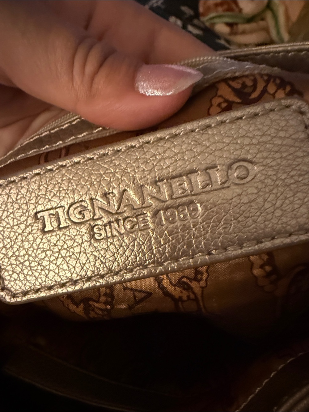 Tignanello Metallic Taupe Braided-Handle Leather Tote - Picture 2 of 5